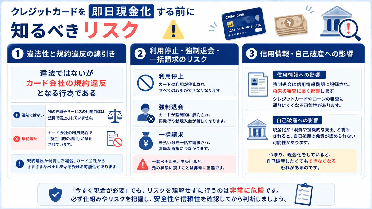 クレジットカード現金化のリスクを表すイメージ