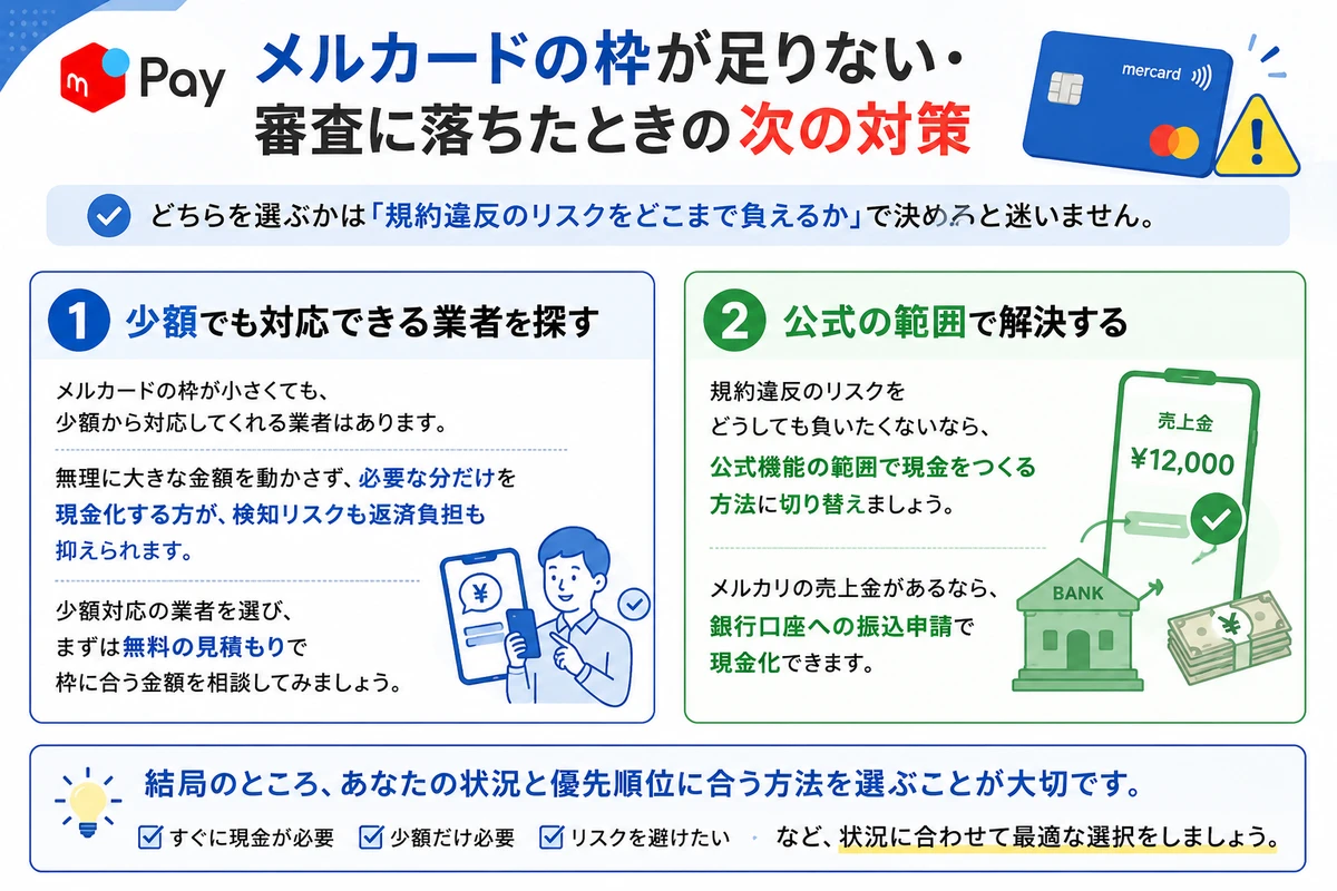 メルカードの枠が足りないときの対策を示す図解