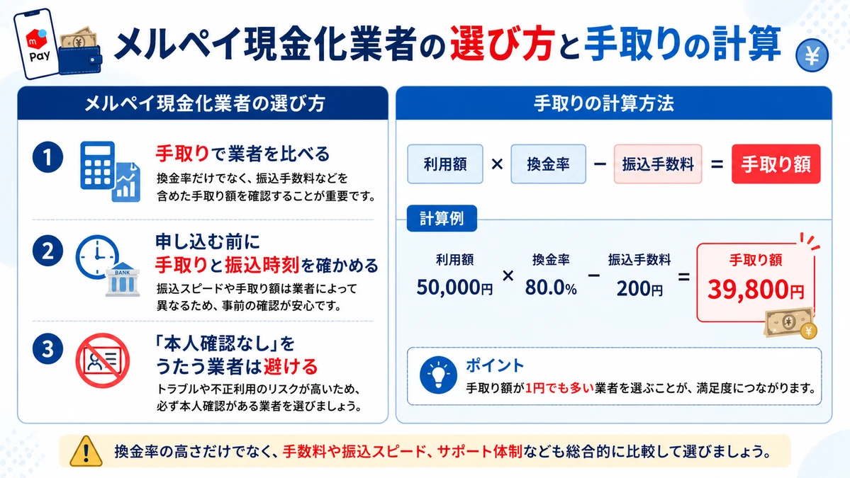 メルペイ現金化業者の選び方と手取りの計算