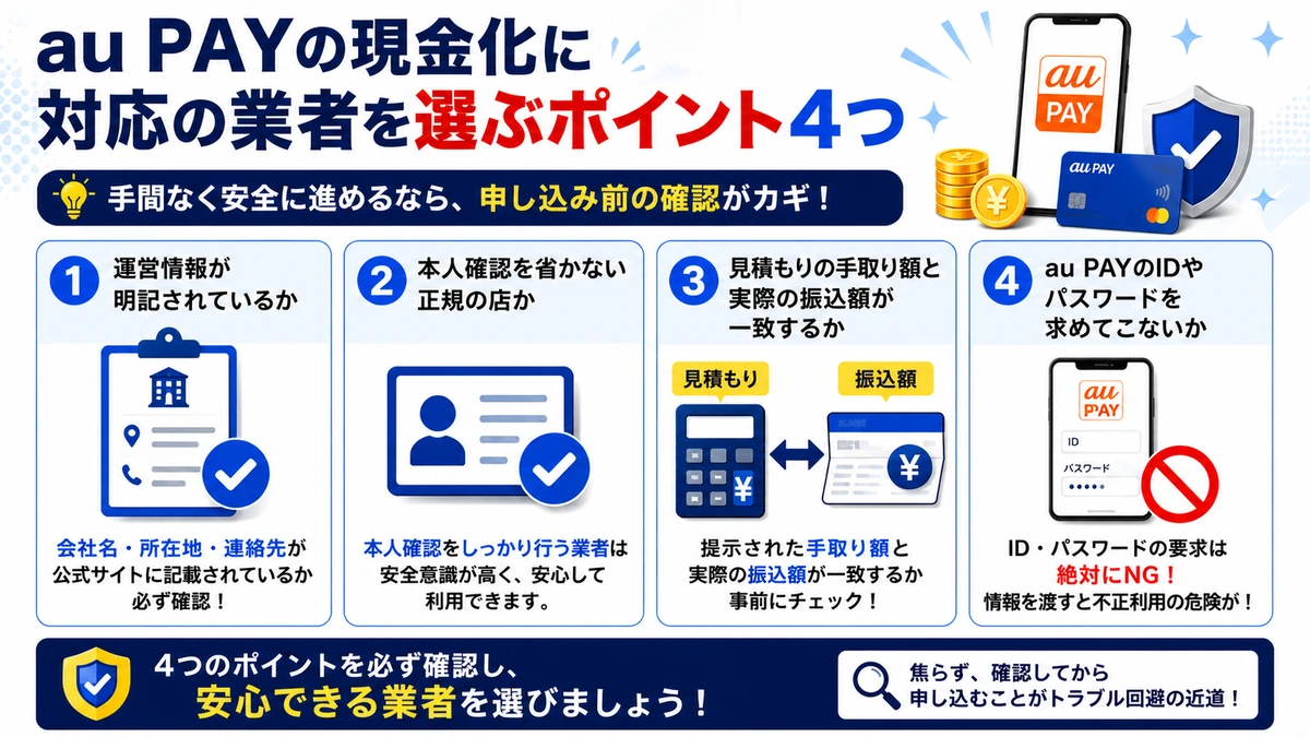 au PAYの現金化に対応した優良業者