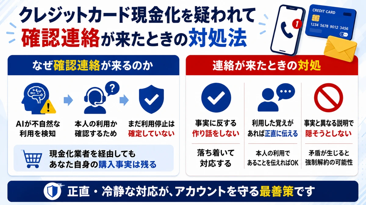 カード会社から利用確認の連絡が来たときの対処を示すイメージ