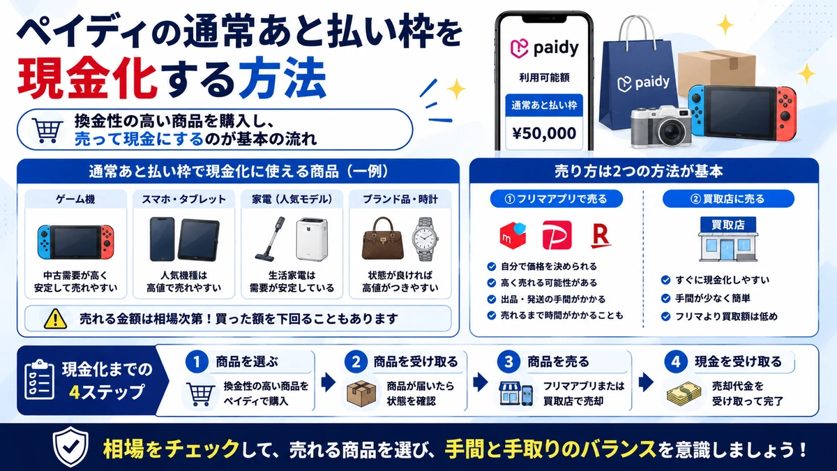 ペイディの通常あと払い枠を現金化する方法