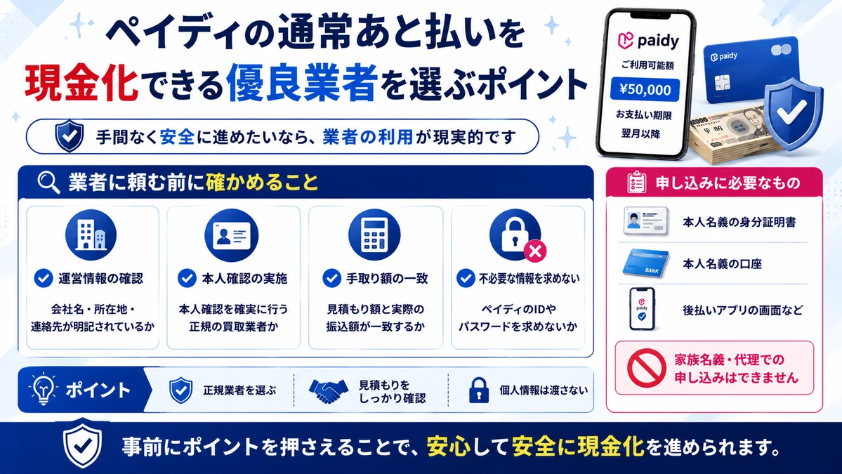 ペイディの通常あと払いを現金化できる優良業者