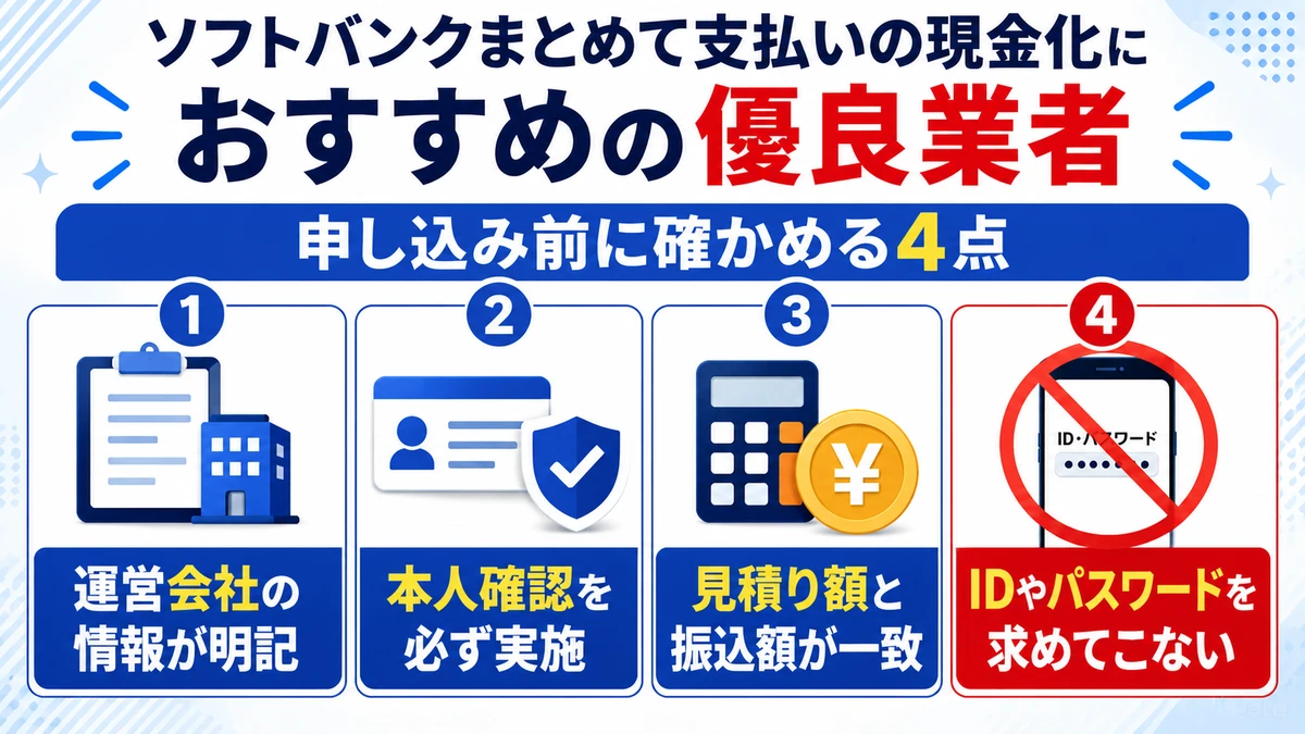 ソフトバンクまとめて支払いの現金化に対応する優良業者のイメージ